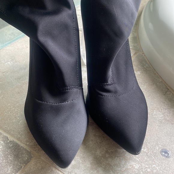Clear Heel Black Stretch Booties - Picture 2 of 3
